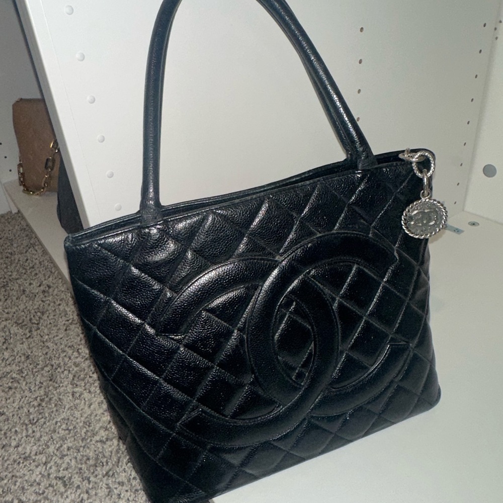Chanel Caviar Medallion Tote in Midnight Blue